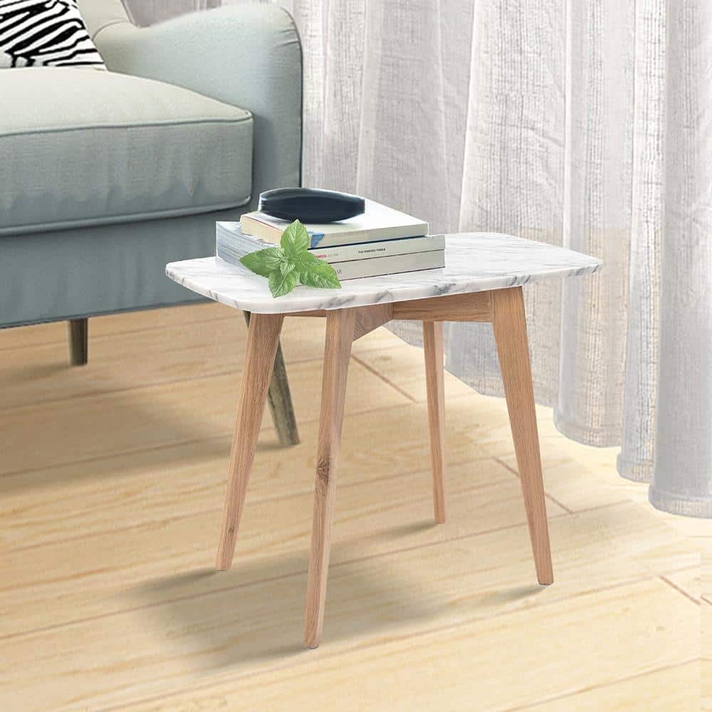 Cima 12 in. x 21 in. Rectangular Italian Carrara White Marble Table with Oa
