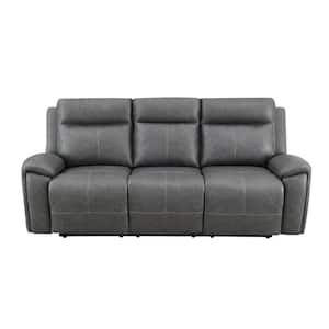 Gaston 87 in. Flared Arms Leather Gray Rectangle Sofa Manual Recliner