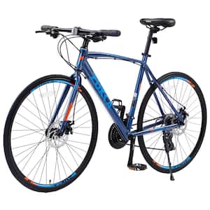 28 in. Adults Mountain Bike 24-Speed Aluminum Hybrid bike with Disc Brake 700C Road Bike City Bicycle in Blue