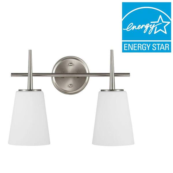 Generation Lighting Driscoll 2-Light Brushed Nickel Fluorescent Wall/Bath Vanity Light with Inside White Painted Etched Glass