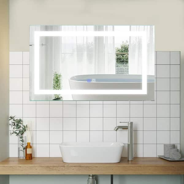 24 in. W x 40 in. H Rectangular Frameless Wall Mount Bathroom Vanity Mirror  with Anti-Fog Dimmable Lights in Transparent HL-W1083142297 - The Home Depot