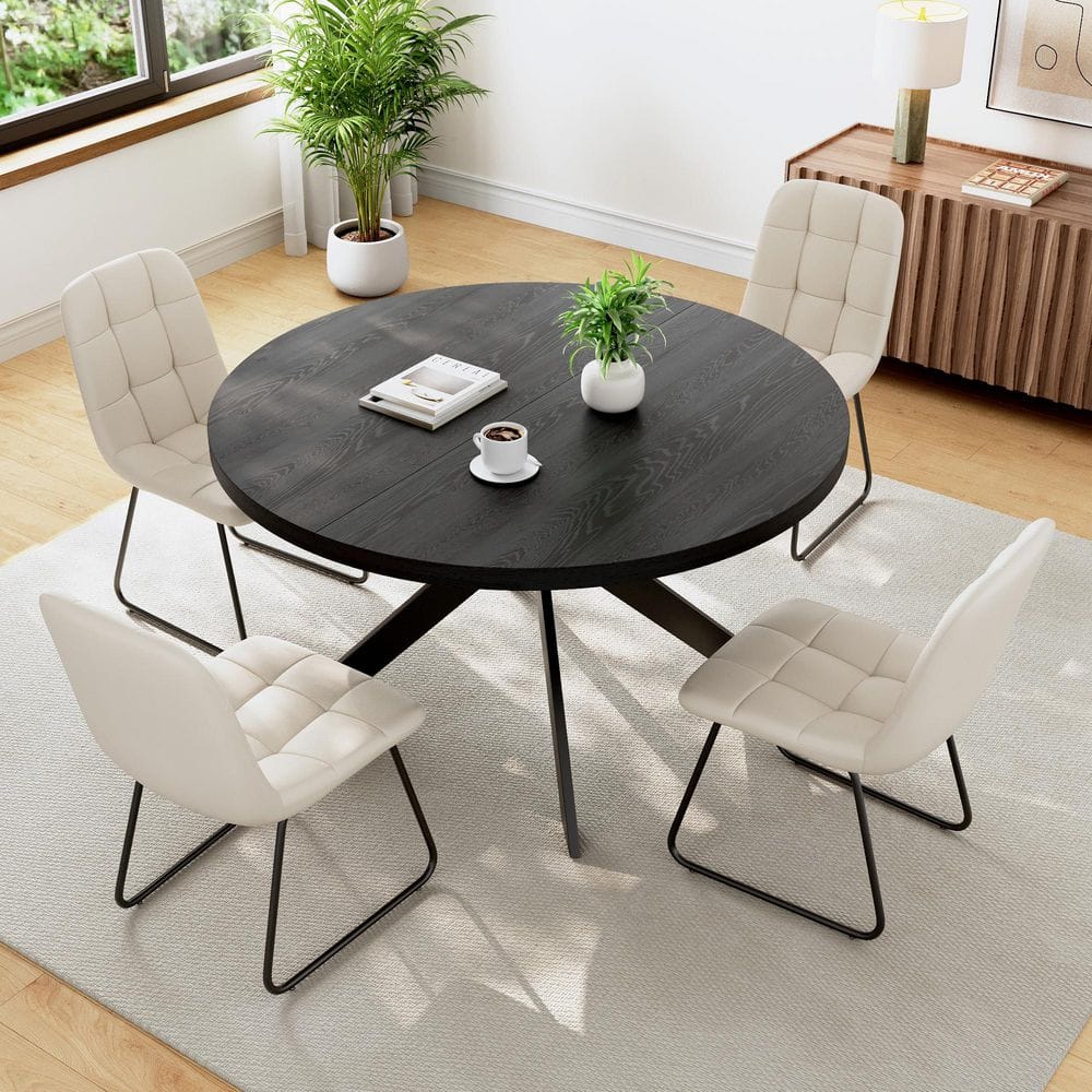 5-Piece Set Chairs and Black Round Dining Table, Dining Table Set, Dining Room Set with 4 White Chairs price history on PriceWatchPro