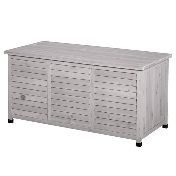 Unbranded 75 Gal. Grey Wooden Deck Box-Outdoor Storage Container with Ventilation Gaps and Weather-Fighting Finish