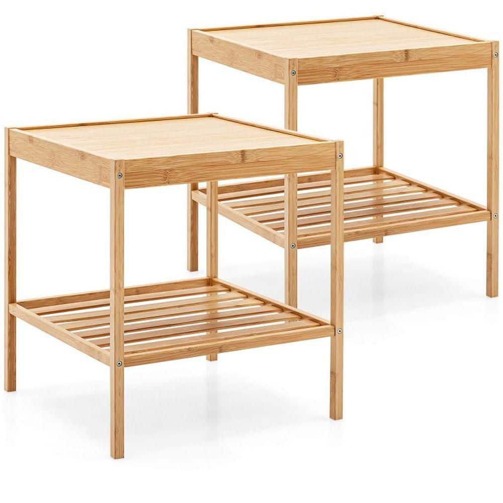 Brown No Drawer 16 in. W Nightstand (Set of 2)