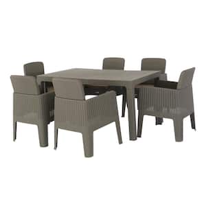 LUCCA Grey 7-Piece Plastic Outdoor Dining Set with Beige Cushions