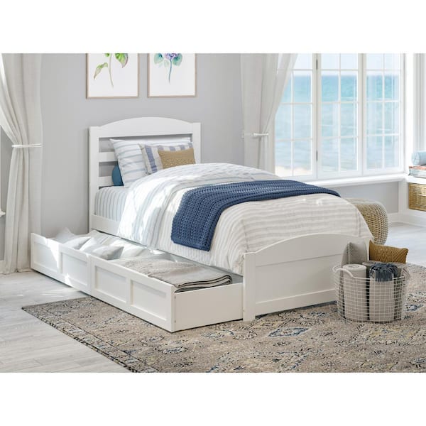 AFI Warren 38-1/4 in. W White Twin Extra Long Solid Wood Frame with Footboard 2-Drawers and USB Charger Platform Bed
