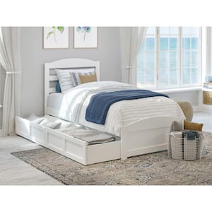 Warren 38-1/4 in. W White Twin Extra Long Solid Wood Frame with Footboard 2-Drawers and USB Charger Platform Bed