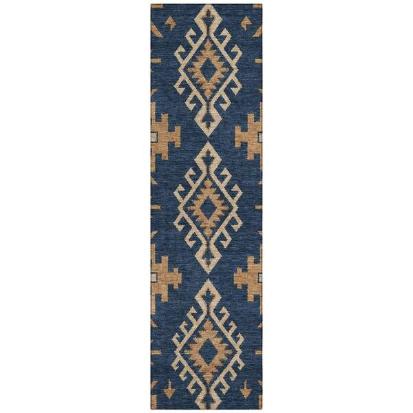 Chantille Machine Washable Indoor/Outdoor Abstract ACN3029 Navy 2 ft. x 7 ft. Runner Rug