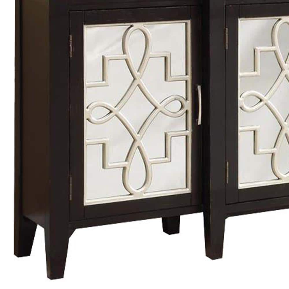 Elegant Mirrored Wine Storage Console with Brushed Gold Accents
