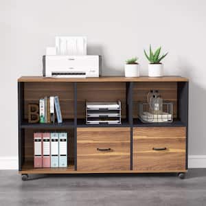 Sabina Black and Brown Accent Storage Cabinet with 3-Tier Shelves Side Cabinet