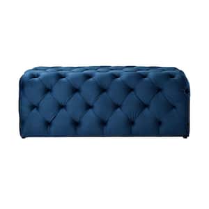 Amelia Navy Blue 48 in. Velvet Bedroom Bench Backless Upholstered