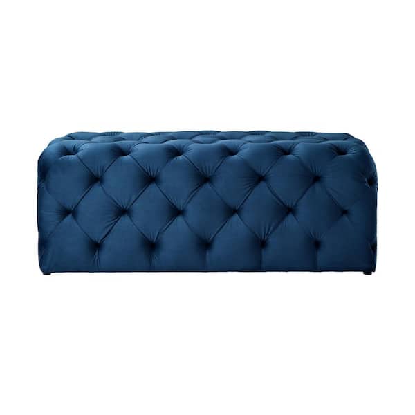 HomeRoots Amelia Navy Blue 48 in. Velvet Bedroom Bench Backless Upholstered