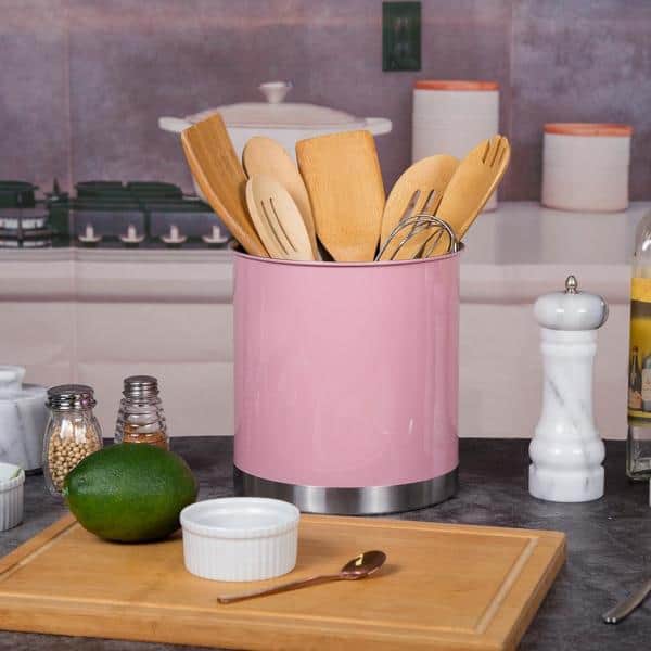 Gray Wood Wall Mounted or Countertop Utensil Holder, Kitchen Crock