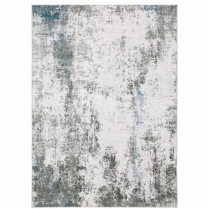 4' X 6' Silver Grey Charcoal And Light Blue Abstract Printed Stain Resistant Non Skid Area Rug