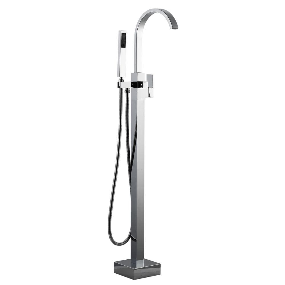 Waterfall Single-Handle Freestanding Tub Faucet with Handshower, Floor Mounted Tub Filler Faucet in. Polished Chrome price history on PriceWatchPro