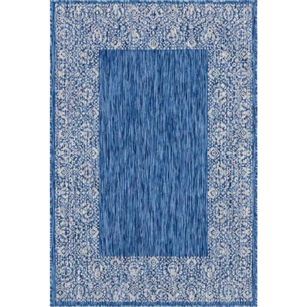 Elegant Blue and Gray 4'x6' Synthetic Outdoor Rug