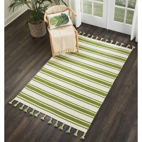 Solano Ivory/Green 4 ft. x 7 ft. Striped Contemporary Area Rug