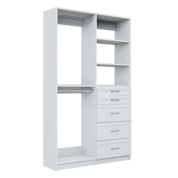 Alto 57.75 in. W White Shaker Double Hang and 5-Drawer Tower 10-Shelf Wood Closet System