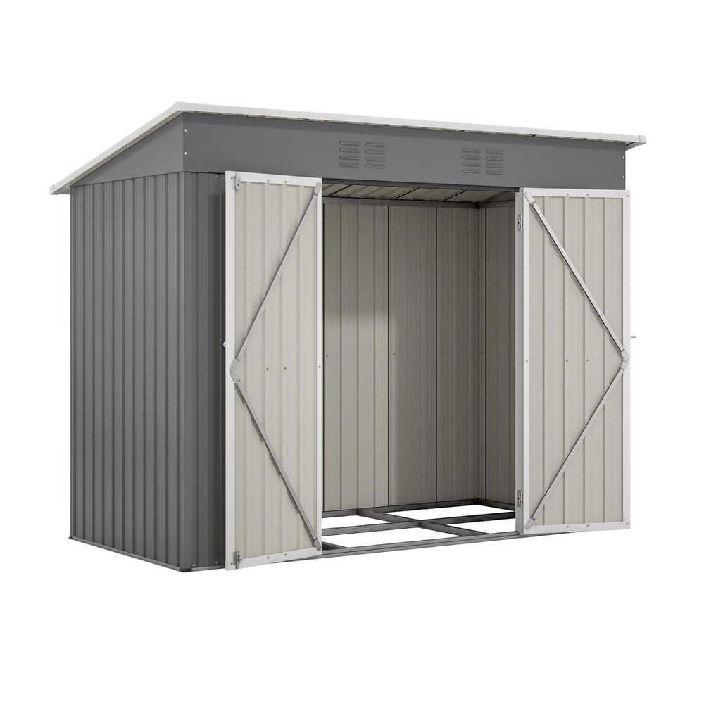 Gray 8 ft. W x 4 ft. D Galvanized Steel Outdoor Metal Storage Shed Tool She