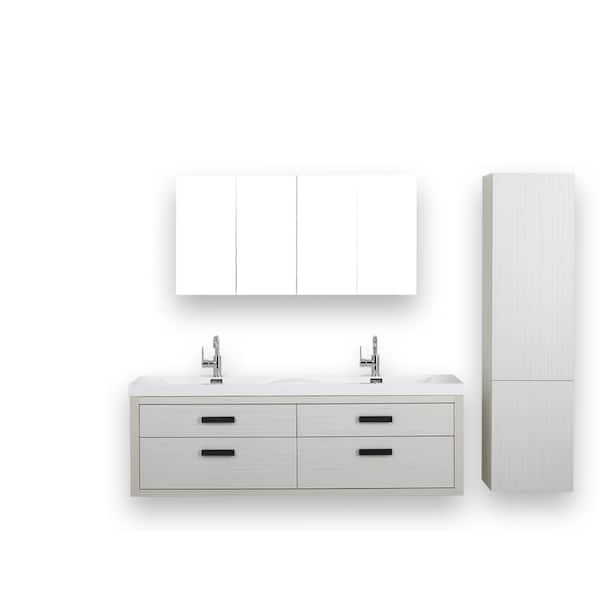 Streamline 63 in. W x 19.4 in. H Bath Vanity in Gray with Resin Vanity Top in White with White Basin and Mirror