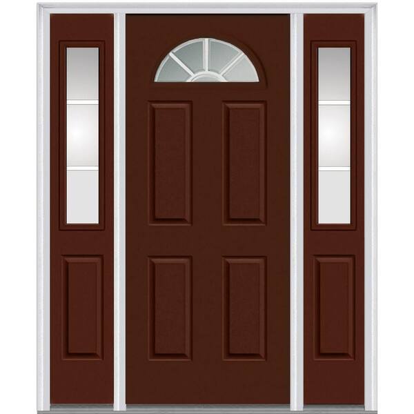 MMI Door 60 in. x 80 in. Internal Grilles Left-Hand 1/4-Lite Clear Painted Fiberglass Smooth Prehung Front Door with Sidelites