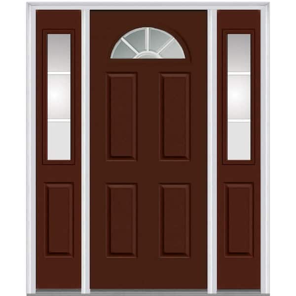 MMI Door 64 in. x 80 in. Internal Grilles Left-Hand 1/4-Lite Clear Painted Fiberglass Smooth Prehung Front Door with Sidelites