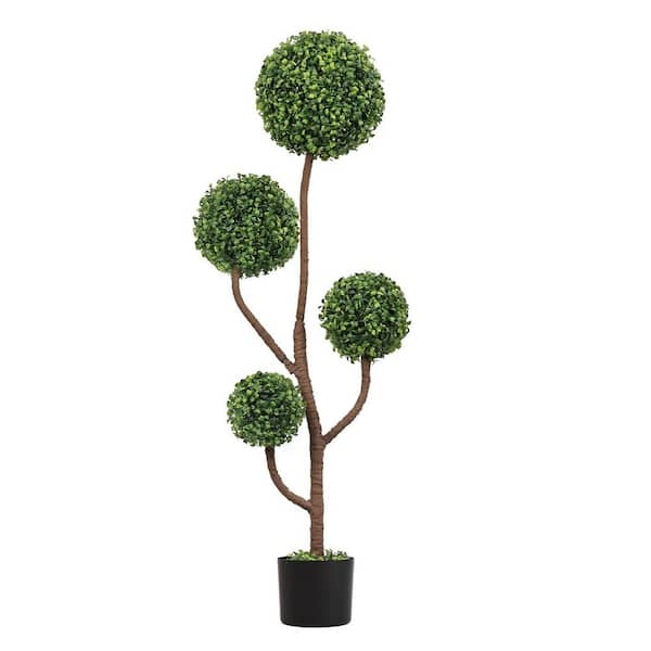 Daelia 4 ft. Tall Artificial Ball-Shaped Tree Boxwood in Pot for Indoor and Outdoor Use