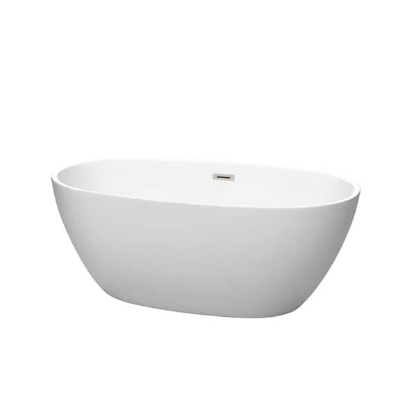 Juno 59 in. Acrylic Flatbottom Bathtub in Matte White with Brushed Nickel Trim