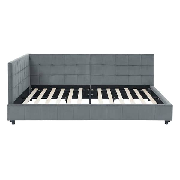 Vela Gray Frame Modern Upholstered Velvet Full Size Platform Bed with Tufted, Eucalyptus Wood