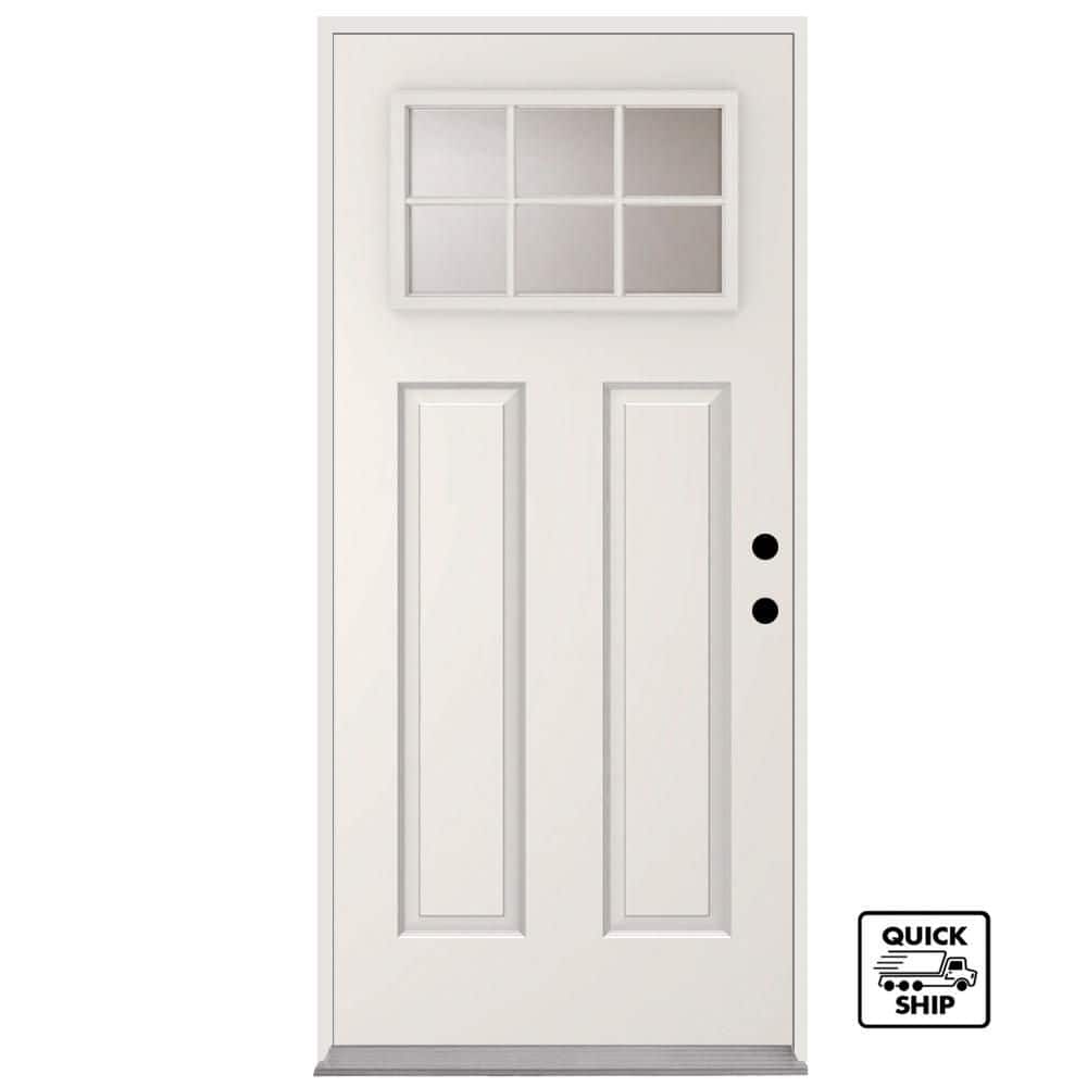 Reliant 36 in. x 80 in. Left Hand 6-Lite 1/4-Lite Clear Glass White Primed Fiberglass Prehung Front Door price history on PriceWatchPro