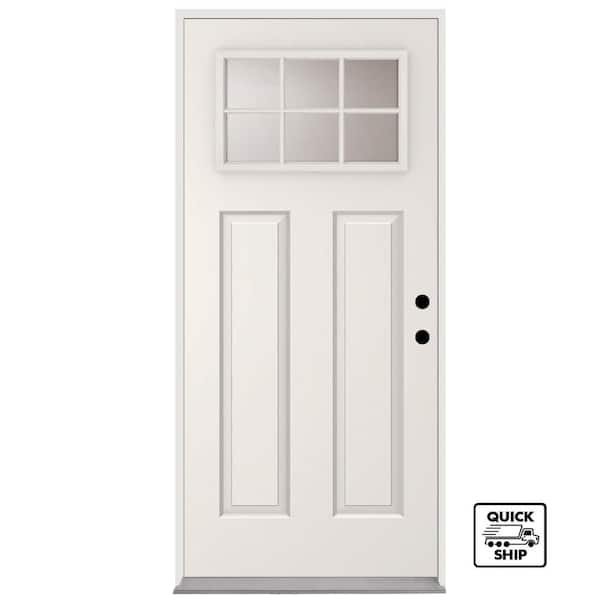 Reliant 36 in. x 80 in. Left Hand 6-Lite 1/4-Lite Clear Glass White Primed Fiberglass Prehung Front Door