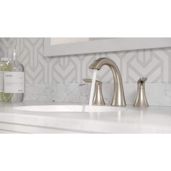 Weller 8 in Widespread Double Handle Bathroom Faucet in Brushed Nickel Drain Kit Included