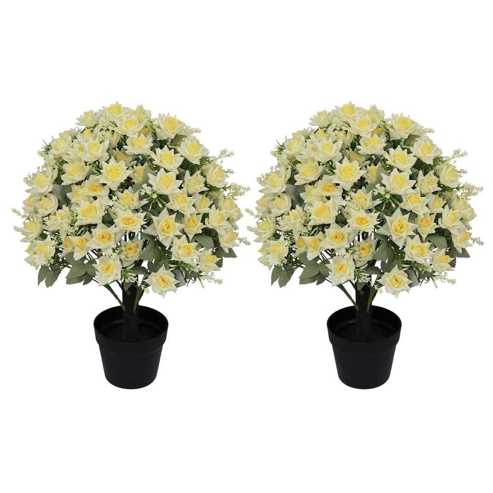 24in.Yellow Artificial Rose Topiary in Black Pot ,Faux Silk Flower for Indoor & Outdoor, Spring & Summer Decor(Set of 2) price history on PriceWatchPro