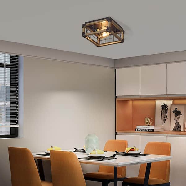 12.93 in. ‎Dark Grey Farmhouse Flush Mount Ceiling Light Fixture