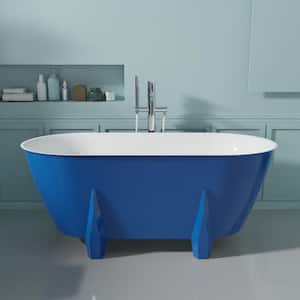 59 in. Acrylic Double-Ended Freestanding Flatbottom Soaking Non-Whirlpool Bathtub in Blue