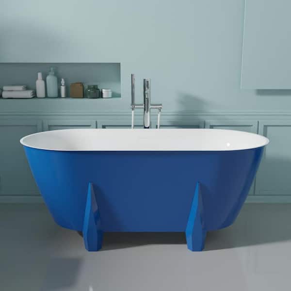 UPIKER 59 in. Acrylic Double-Ended Freestanding Flatbottom Soaking Non-Whirlpool Bathtub in Blue