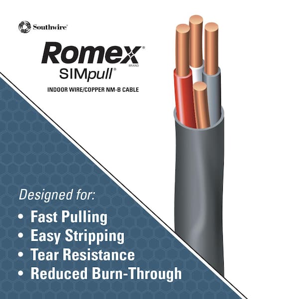 Romex 14/2 Southwire 6/3 NM-B Romex Cable - 15 Foot Coil, 55 Amp, Black Jacket (639500) Electrical Wire