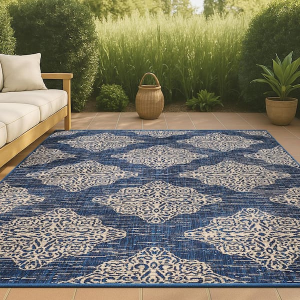 JONATHAN Y Tuscany Ornate Medallions Navy/Beige 5 ft. x 8 ft. Indoor/Outdoor Area Rug