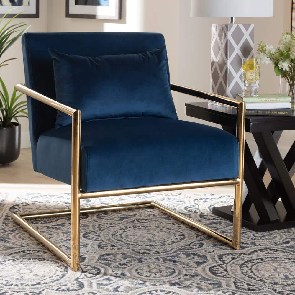 Mira 28" Navy Blue Velvet and Gold Metal Accent Chair