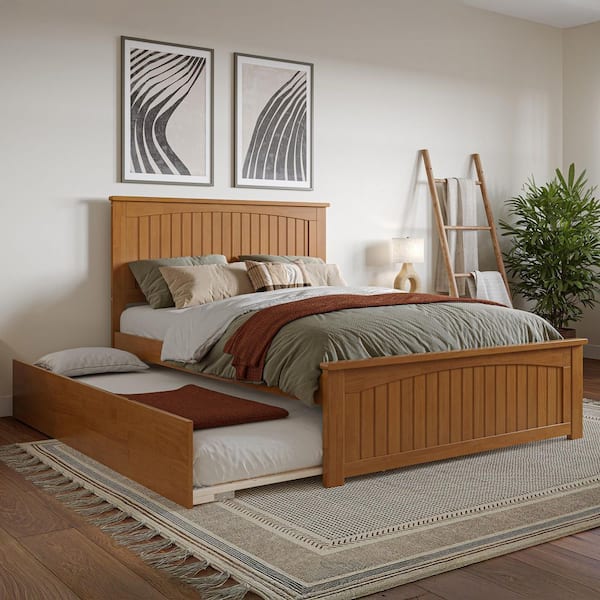 AFI Nantucket Light Toffee Natural Bronze Solid Wood Frame Full Platform Bed with Matching Footboard and Twin Trundle