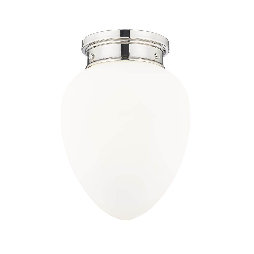 Gideon 10 in. Polished Nickel Flush Mount with Etched Opal Glass Shade with