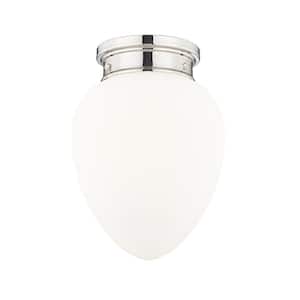 Gideon 10 in. Polished Nickel Flush Mount with Etched Opal Glass Shade with No Bulb Included