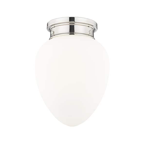 Unbranded Gideon 10 in. Polished Nickel Flush Mount with Etched Opal Glass Shade with No Bulb Included
