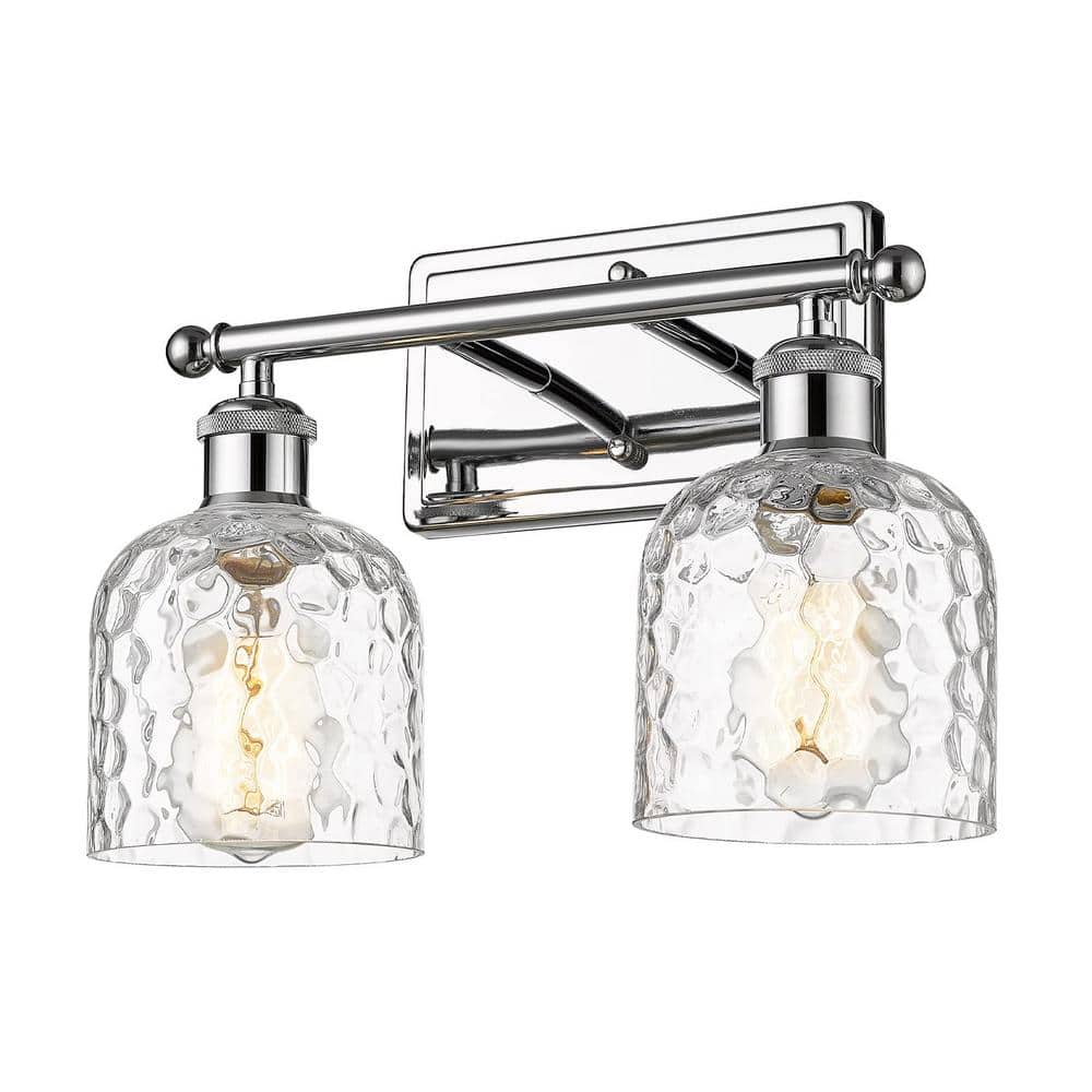 JAZAVA 14 in. 2Light Chrome Vanity Light with Hammered Glass Shade HDZJF63B2W CH The Home Depot