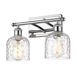 14 in. 2-Light Chrome Vanity Light with Hammered Glass Shade