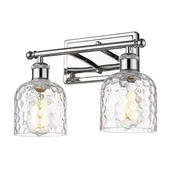 JAZAVA 14 in. 2-Light Chrome Vanity Light with Hammered Glass Shade