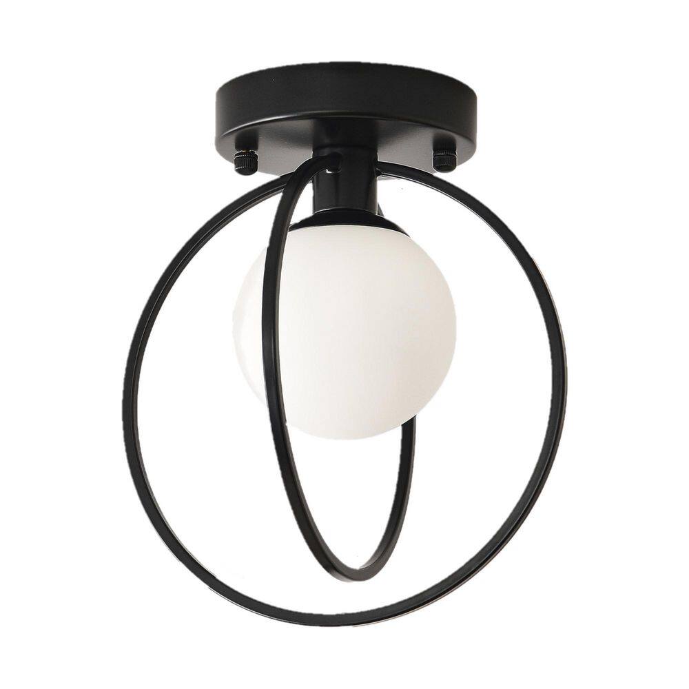 Modern 9.1 in. 1-Light Black Semi-Flush Mount Ceiling Light with Globe Glass Shade price history on PriceWatchPro