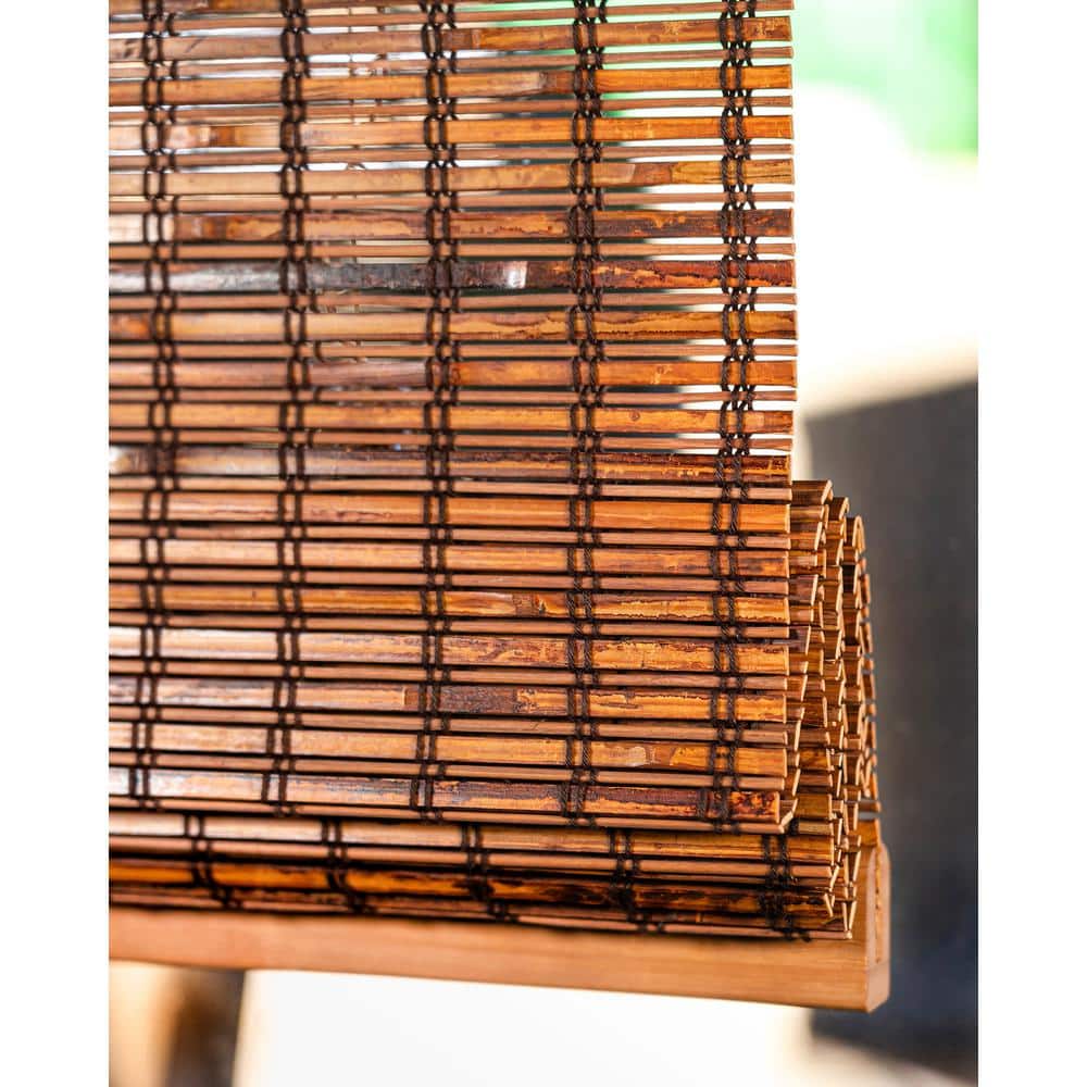 39" x 64" Beaver Brown Bamboo Cordless Roman Shade
