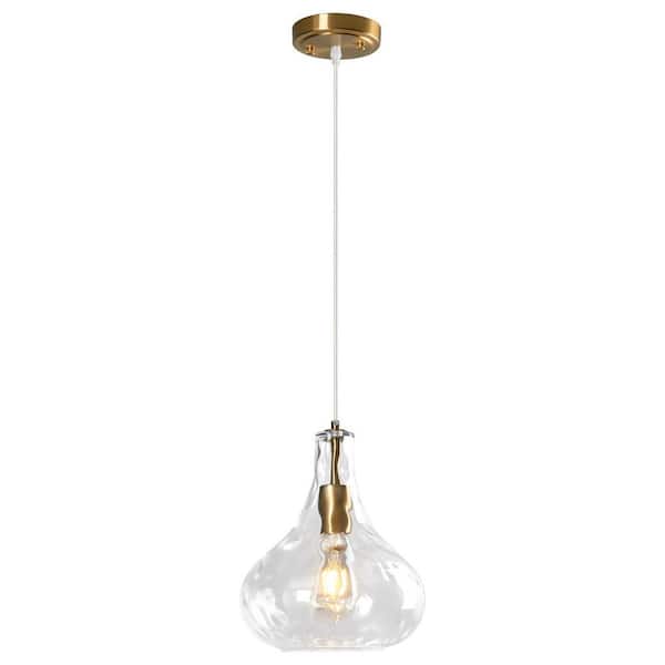 Home Lighting 60W 1Light 9. 44in Modern Clear Glass Pendant with Gold Finish Kitchen Island, Bedroom, Dining Room & More