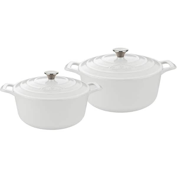 La Cuisine PRO Cast Iron Round Casserole Set with Enamel Finish in White (4-Piece)